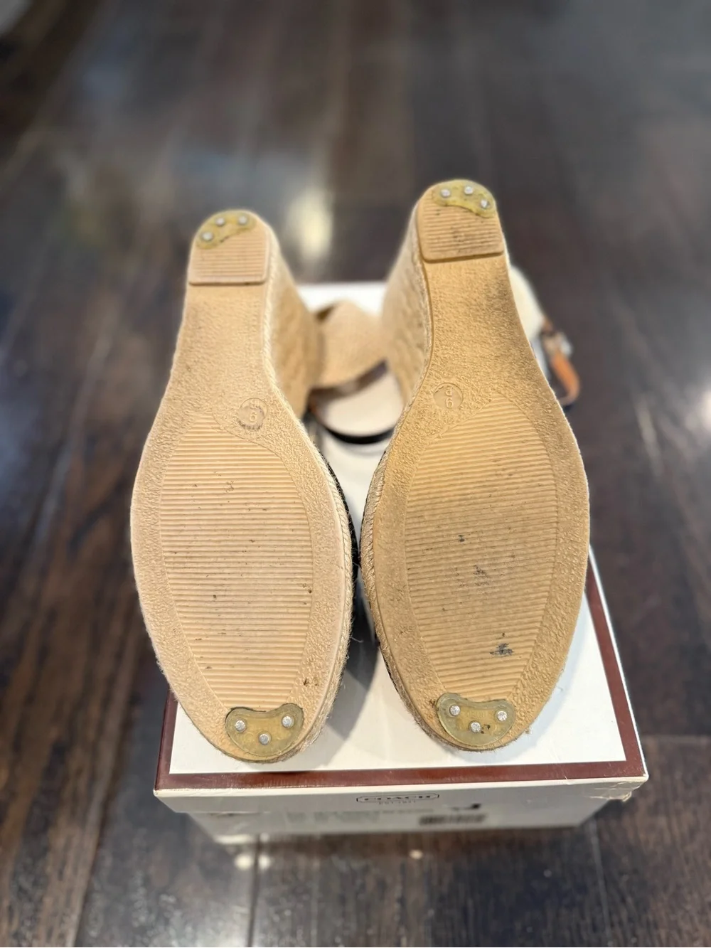 Coach Black Signature Canvas Peep-Toe Espadrille Wedges